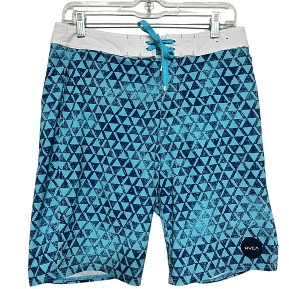 RVCA Men's Swim Trunks Surf Board Shorts Drawstring Velcro Zip Pocket Blue  30